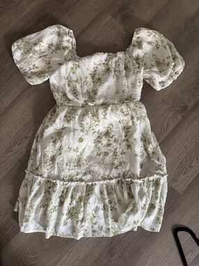Blu Pepper White Dress with Green Floral Print